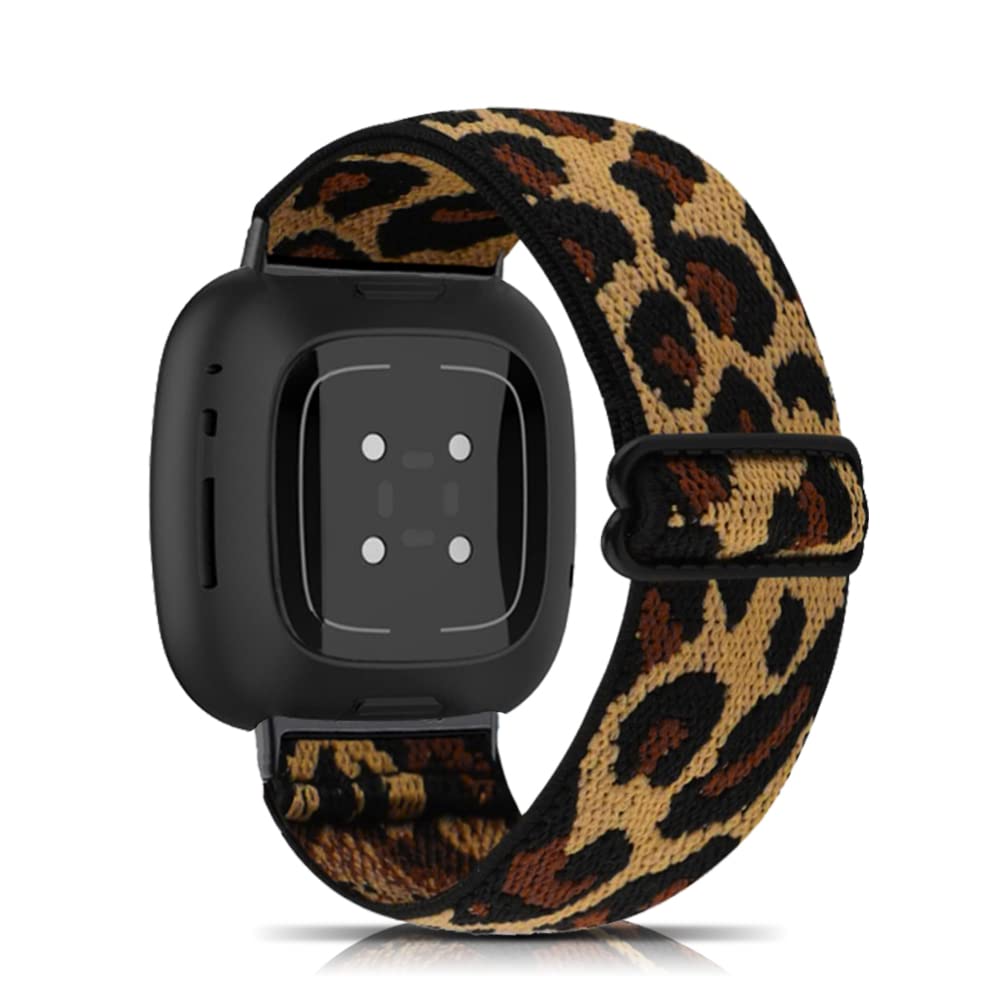 KoGiio Strap Compatible with Fitbit Sense/Fitbit Versa 3, Men Women Elastic Nylon Soft Watch Bands, Adjustable Replacement Breathable Sport Strap for Fitbit Sense/Fitbit Versa 3 - Leopard Print