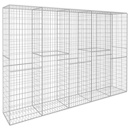 HLLNME Steinzaun Steinkorb Steingabione Gabion Säule, Gabionenwand mit Abdeckung Verzinkter Stahl 300 x 50 x 200 cm – Bild 3