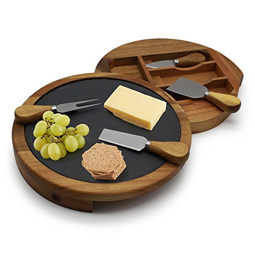 Buy Vangogh Acacia Wood Slate Slide Out Round Cheese Board with Cheese