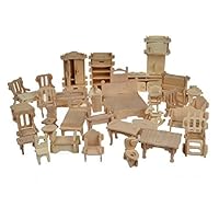 1SET=34PCS Wooden Doll House Dollhouse Furnitures DIY Accessories Set