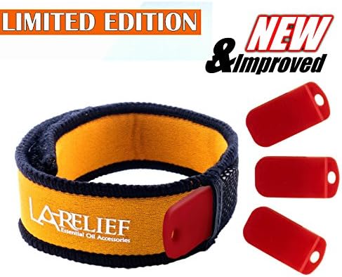 #1 Premium Mosquito Repellent Bracelet by La-Relief. New and Improved with A Stronger Blend of EIGHT Essential Oils in 4 Pellets. Orange.