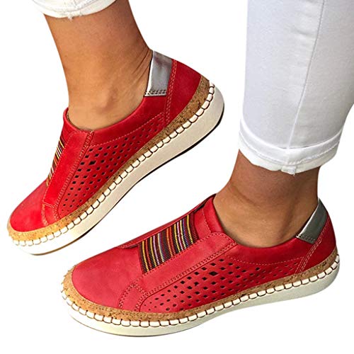 image for TnaIolral Women Casual Hollow-Out Shoes Round Toe Slip On Flat with Sn