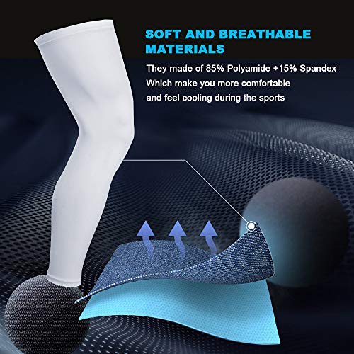 HuiYee Sports Compression UV Long Leg Sleeves for Running Basketball Football Cycling and Other Sports(3 Sizes, 1 Pair)