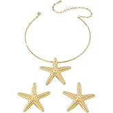 Starfish Big Chunky Stud Earrings Sea Star Choker Pendant Necklace Set for Women Beach Statement Dangling Fashion Trendy Summer Jewelry