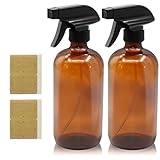 Mavogel Refillable Empty Amber Glass Spray Bottle with Black Trigger, 16-Ounce (Pack of 2)