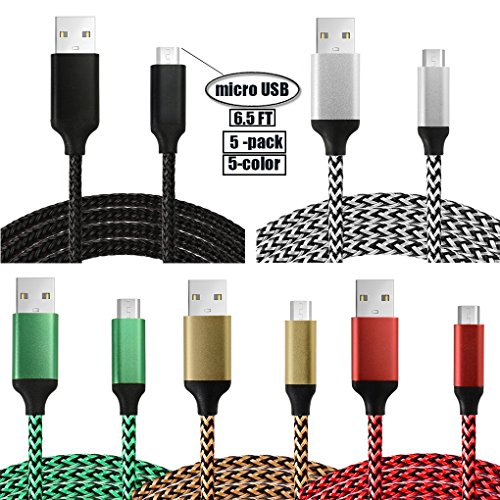 USB Cable for Kindle , Nylon Micro-USB to USB Cable [6ft 5 Pack], Honest kin High Speed USB 2.0 Cable for Amazon Kindle Fire, HD, HDX, Kindle Paperwhite, Voyage, Oasis, Amazon Tap
