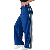 YIPINK Women's Wide-Leg Track Pants with Pockets - High Waist Athletic Pants, Quick-Dry Lightweight Straight Leg Pants Blue