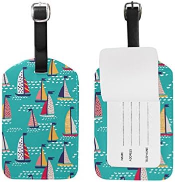 Chen Miranda Hand Drawn Sailing Pattern Luggage Tag PU Leather Travel Suitcase Label ID Tag Baggage claim tag for Trolley case Kid's Bag 1 Piece