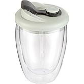 Restaurantware-Forma 11.8 Ounce Insulated Travel Mug With Lid, 1 Double Wall Coffee Mug - Includes Lid, Reusable, Clear Borosilicate Glass Portable Tea Tumbler, Dishwashable, Microwavable