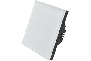 Double Touch Light Switch, 2-Gang 1-Way, 86-Type Single Live Wire, Tempered Glass Panel, for LED and Incandescent Lamps, 110-