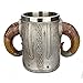 Aolvo Medieval Mug, Stainless Steel Ram Horned Viking Pirate Gothic Skull Mug Tankard Cup, Medieval Castle Lord Knight Skeleton Tankard Stein for Beer Wine Coffee Rum Drinking Water - 450 Ml(15 Oz)