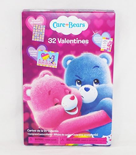 32 Care Bears Valentine Classroom Sharing Cards with Stickers and Poster
