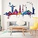 Prabahdak Colorful Places of Interest Wall Sticker Watercolor Landscape Wall Decal Removable DIY Murals Wallpaper Decorative for Living Room Sofa Background PVC Decorations