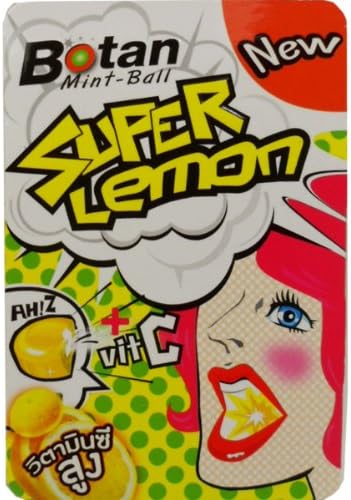 Botan Mint Ball Super Lemon Candy Snack High Vitamin C Net Wt 17.5 G (7 Pellets) X 5 Boxes