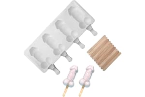 Peni-Shape Popsicle Ice Molds,Popsicles Molds,4 Cavities Silicone Ice with Wooden Sticks,Spoof Cake Sicle Baking Ice Cake,Reu