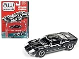 Auto World 1965 Ford GT 40 Black with Gray Stripes Premium 1/64 Diecast Model Car by Autoworld