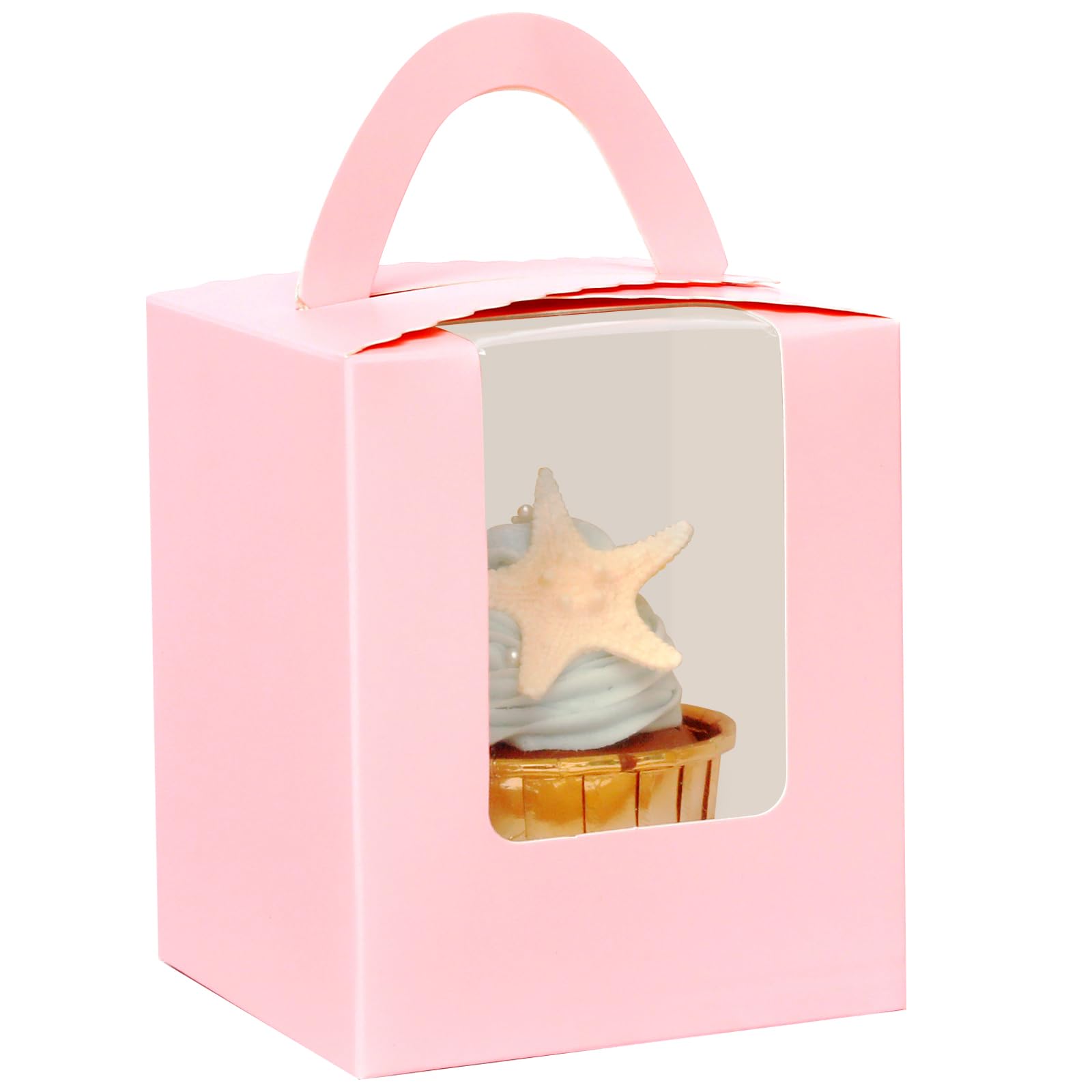 Gcardist Pink Cupcake Boxes Individual Cupcake Holders Disposable 25pcs Single Cupcake Boxes with Window 9.3x9.3x11.4cm Cupcake Containers (3.7x3.7x4.5 inch)