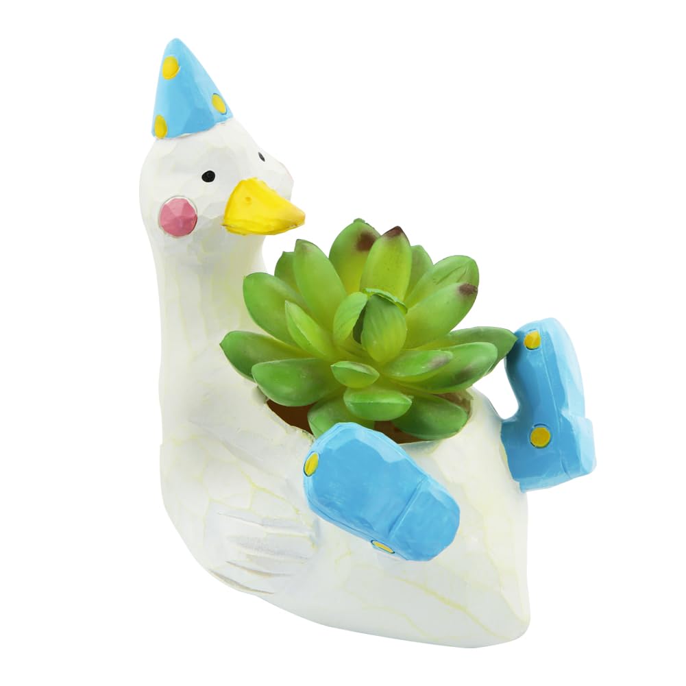 Boerni Cute Swan Pattern Resin Succulent Plant Pot,Mini Animal Flower Cactus Pot Container Planter with Drainage for Kid Garden Small Plants Indoor Decoration