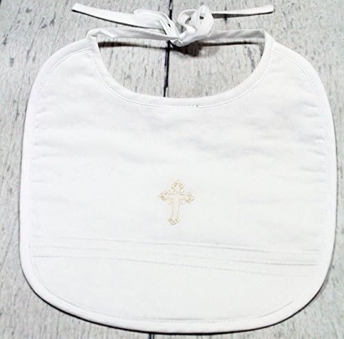 Premium Baby Christening Bib with ivory embroidered cross Handmade infant gift boy or girl Strasburg Children