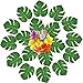 KUUQA 120 Pcs Artificial Tropical Leaves Flowers Decoration，Tropical Palm Plant Leaves and Hibiscus Flowers for Summer Hawaiian Jungle Beach Theme Birthday Luau Party Decorations Supplies