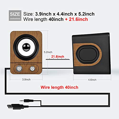 Computer Speakers, 2.0 CH Stereo Speakers with Surround Sound, USB Wired Powered Multimedia Desktop Speakers with Deep Bass for PC/Laptops/Smart Phone Build-in 4 Loudspeaker Diaphragm Reccazr SP401