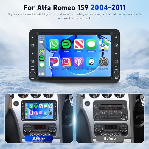 VECHTEL 2G + 64G Android 15 Car Radio for Alfa Romeo 159 2004-2011, 7 Inch HD Screen Tactile Stereo Car Stereo Car with Carplay Android Car Wireless GPS Wi-Fi Bluetooth 2USB Radio FM RDS Rearview Camera