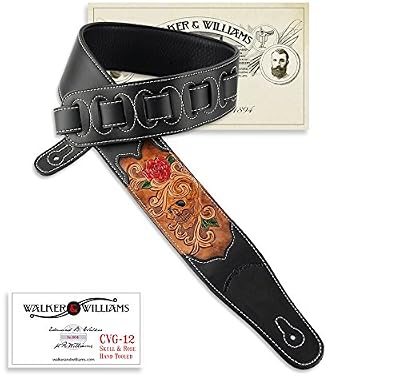 Grateful Skull Rose Black Leather Guitar Strap Grateful Skull Rose Black Leather Guitar Strap