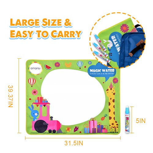 image for Amarey Doodle Drawing Mat - Rainbow Color Magic Water Painting Mat Wit