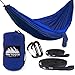 Sawtooth Double Camping Hammock with Tree Straps and Aluminum Carabiners - Complete KIT - Lightweight Portable Parachute Nylon for Backpacking Hiking Travel Beach Park Yard. (Blue)