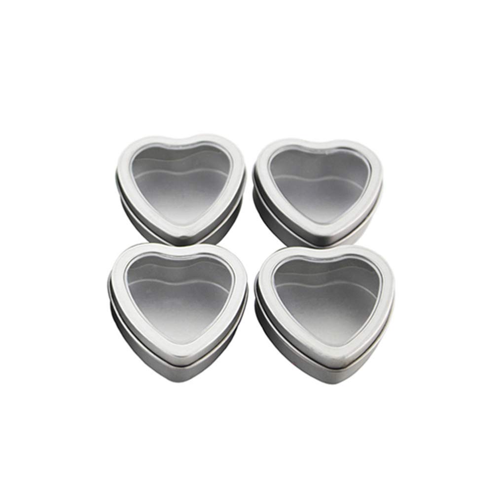 24pcs Heart Shaped Metal Tins Candy Box Empty Tinplate Container Box with Clear Lids for Party Wedding Sweets Coffee Chocolate Sugar Candle Making