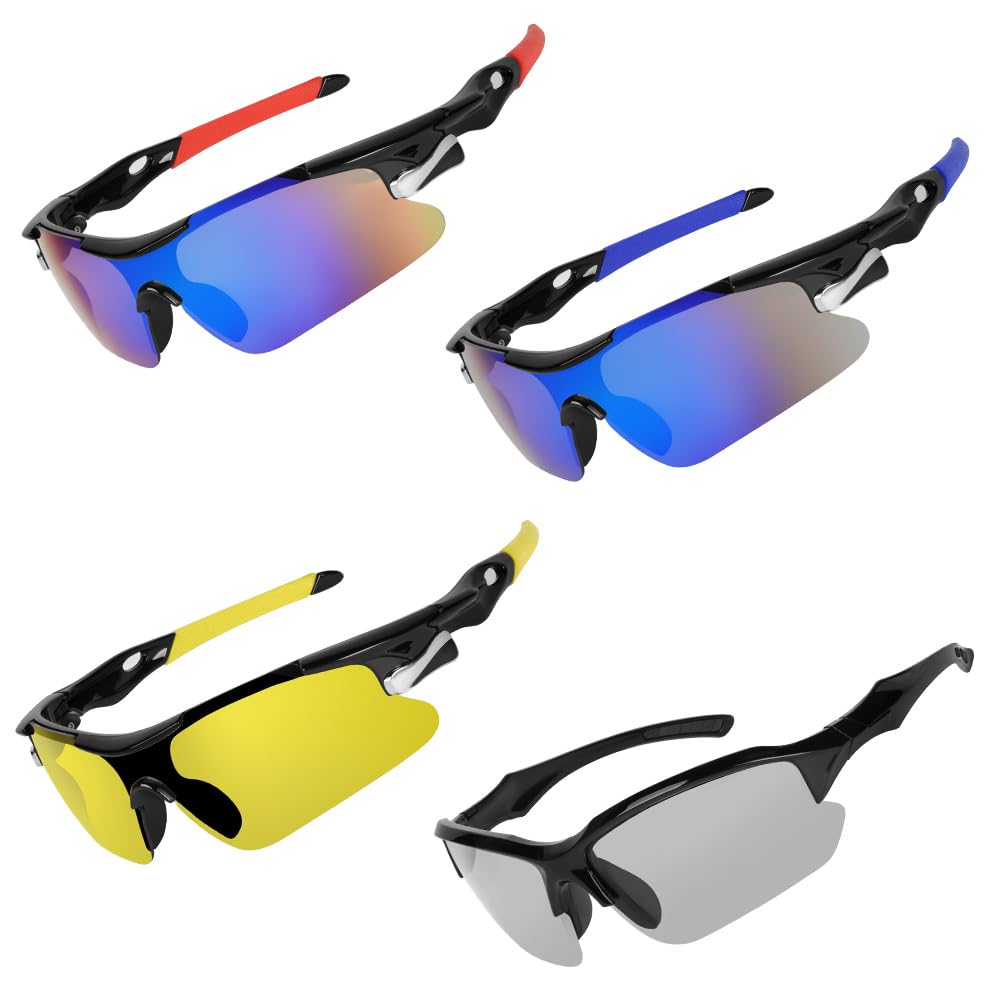 AMFUN 4 PCS Cycling Glasses Sunglasses for Men Women,Polarized Cycling Sunglasses,UV400 Protection,Sports Glasses for Running Motorbike Bicycle Driving Ski Fishing