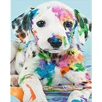 EOBROMD DIY 5D Diamond Painting by Number Kits, Cute Dog Embroidery Cross Stitch Arts Craft Canvas Wall Decor, 12 x 16inch