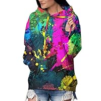 Women & Girls Slim Fit Long Sleeves Sweatshirts Pullover Top Blouse for Running, Training, Travel, Tied and Dyed Tie Dye Graffiti Hoodies with Front Pocket