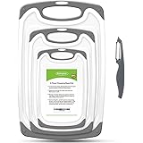 Cutting Boards for Kitchen, Plastic Chopping Board Set of 4 with Non-Slip Feet and Deep Drip Juice Groove, Easy Grip Handle, 