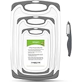 Cutting Boards for Kitchen, Plastic Chopping Board Set of 4 with Non-Slip Feet and Deep Drip Juice Groove, Easy Grip Handle