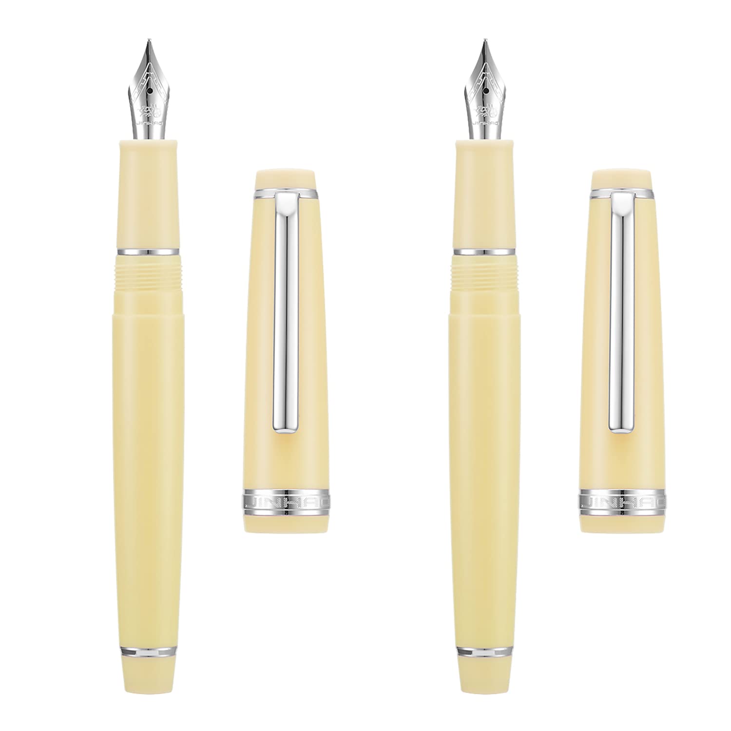 2 PCS Jinhao 82 Resin Fountain Pen Iridium Extra Fine & Fine Nib with Converter, Yellow with Silver Clip Writing Pen Set