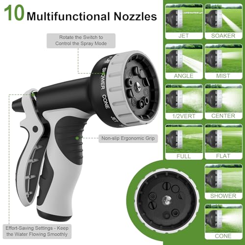 NEYCIL 100ft Stainless Steel Garden Hose, Heavy-Duty Water Hose with 10 Function Nozzle, Puncture Proof, No-Tangle, No-Kink, Garden Hose for Yards, Car Washing & Outdoor Cleaning