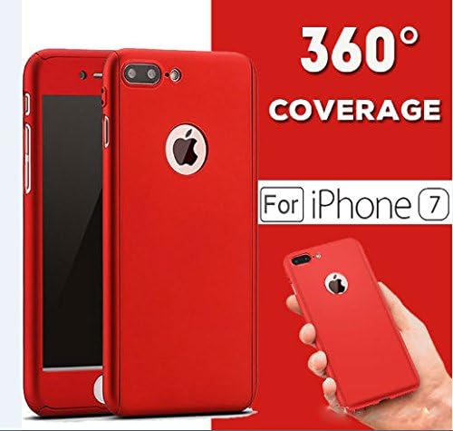 iPhone 7 plus Case, 123DTech Thin 360 Full Body Premium Matte Finish Dual Layer Hard Case for iPhone 7+ with Tempered Glass Screen Protector for iPhone 7 plus 5.5 (Red)