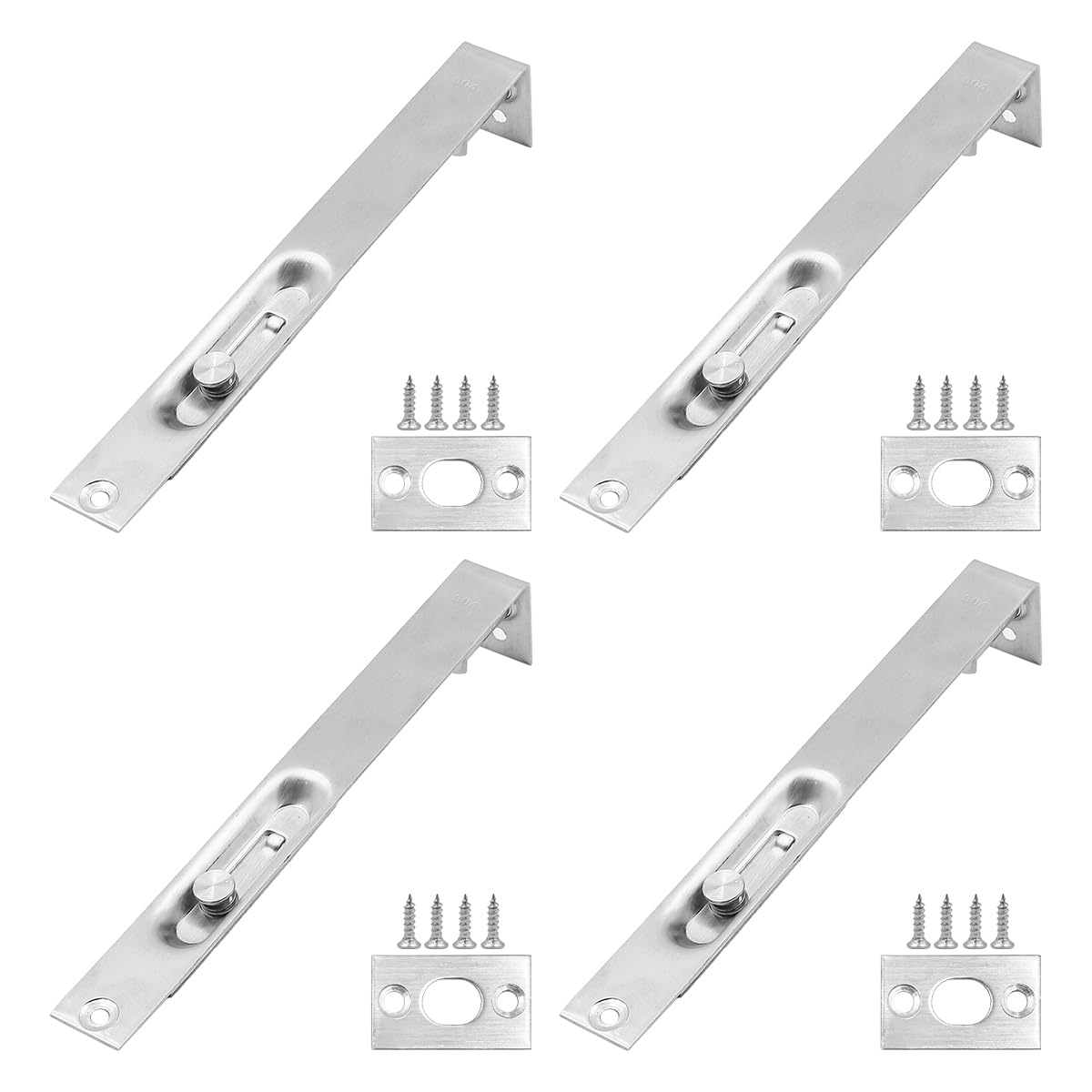 ZONADAH Set of 4 Heavy Duty Stainless Steel Door Flush Bolts 8inch (22cm) - Door Edge Lever Slide Bolt Latch Lock for Enhanced Security on Primary and Secondary Doors - Double-Open Security Mechanism
