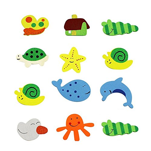 C-Pioneer 24pcs Wooden Cartoon Animal Fridge Magnet Stickers Cute Toys Gifts for Kids