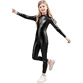 Genfirdom Girls Shiny Metallic Unitard Long Sleeve Leotard Turtleneck Kids Bodysuit for Costume Dance 3-12 Years