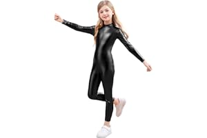 Genfirdom Girls Shiny Metallic Unitard Long Sleeve Leotard Turtleneck Kids Bodysuit for Costume Dance 3-12 Years