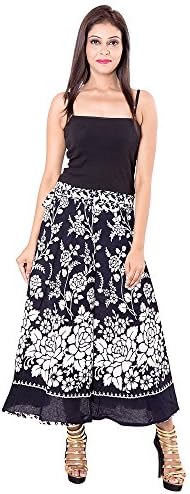 SHREE RAM IMPEX Women's Jaipuri Floral Cotton Wrap Around Skirt Free Size Black And White