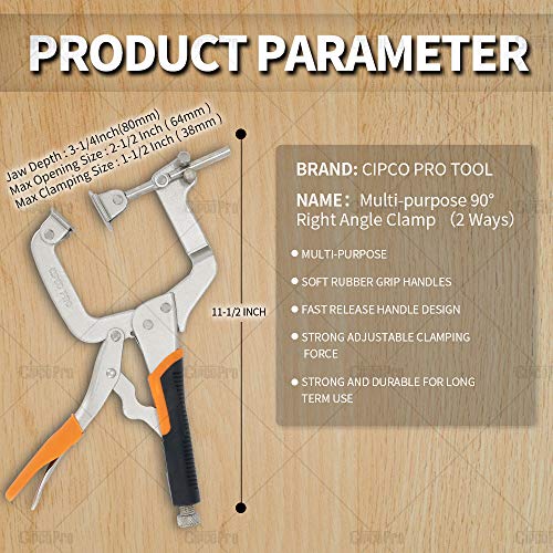 Pocket Hole Clamp 111/2 Inch (292mm) Right Angle Clamp Corner Clamp Tools, Pocket Hole Clamp C