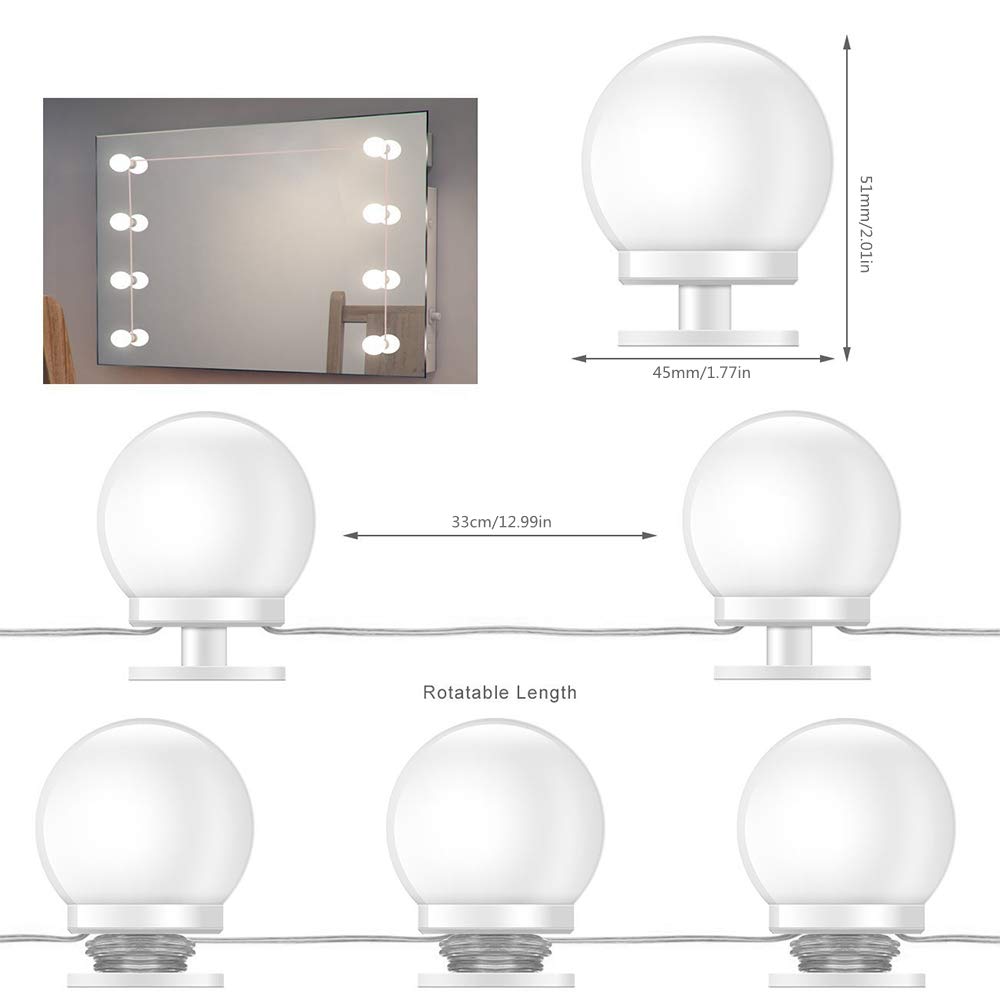 Vanity Lights, KeepTpeeK 3 Dimmable Color with 10 LED Makeup Mirror Light Bulbs Kit and Adjustable USB Charger LED Mirror Light for Bedroom Makeup Vanity Table(No Mirror Included)