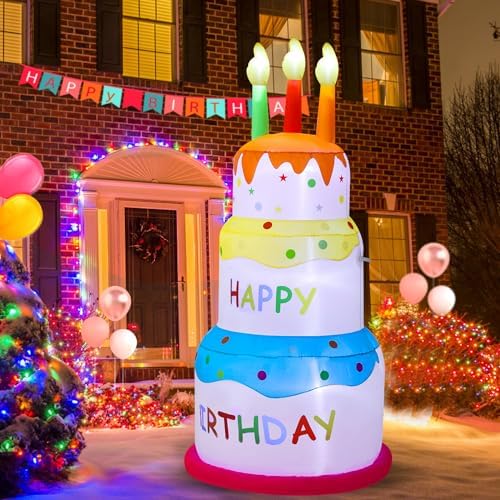 HZGDEJTG 6ft Birthday Cake Birthday Party Outdoor Inflatable Decoration