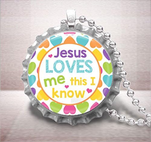 Jesus Loves Me This I Know Christian Inspired Bottle Cap Pendant Necklace