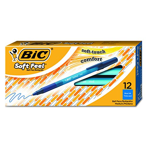 BIC Soft Feel Stick Ball Pen, Medium Point (1.0 mm), Blue, 12-Count