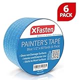 XFasten Professional Blue Painters Tape, Multi-Use, 1/2-Inch by 60-Yard, Pack of 6, Masking Tape Blue