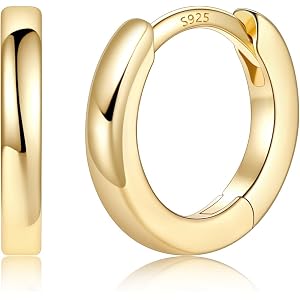 Silvora 14K Gold Plated Huggie Hoop Earrings for Women, Small Hoop Earrings with 925 Sterling Silver Posts, Hypoallergenic Ca